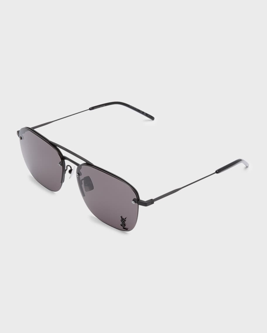 Saint Laurent Raised YSL Metal Aviator Sunglasses | Neiman Marcus