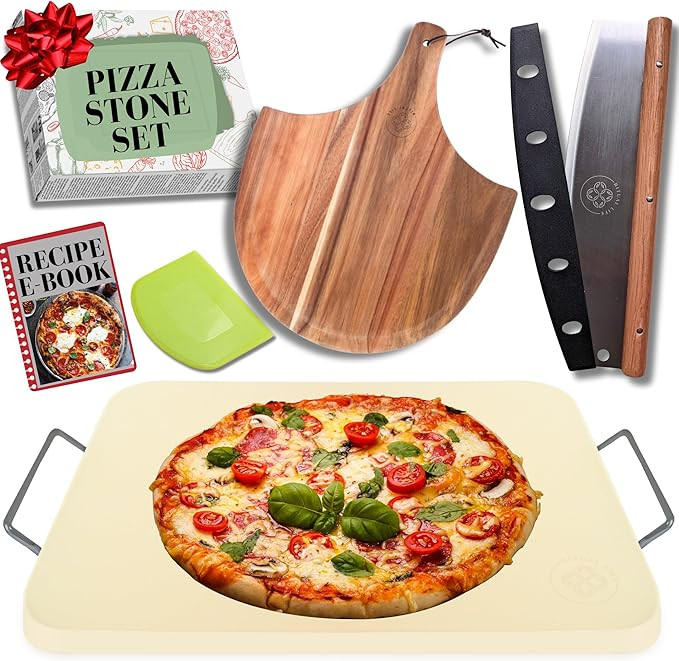 Pizza Stone for Oven and Grill Set - 5PCS Pizza Making Accessories Kit with 15 inch Stones, Peel,... | Amazon (US)