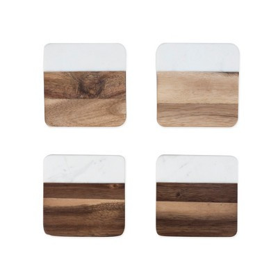Twine Marble and Acacia Coasters, Modern Square Coasters, Acacia Wood, Marble, Protect Tables and Surfaces, Set of 4 | Target