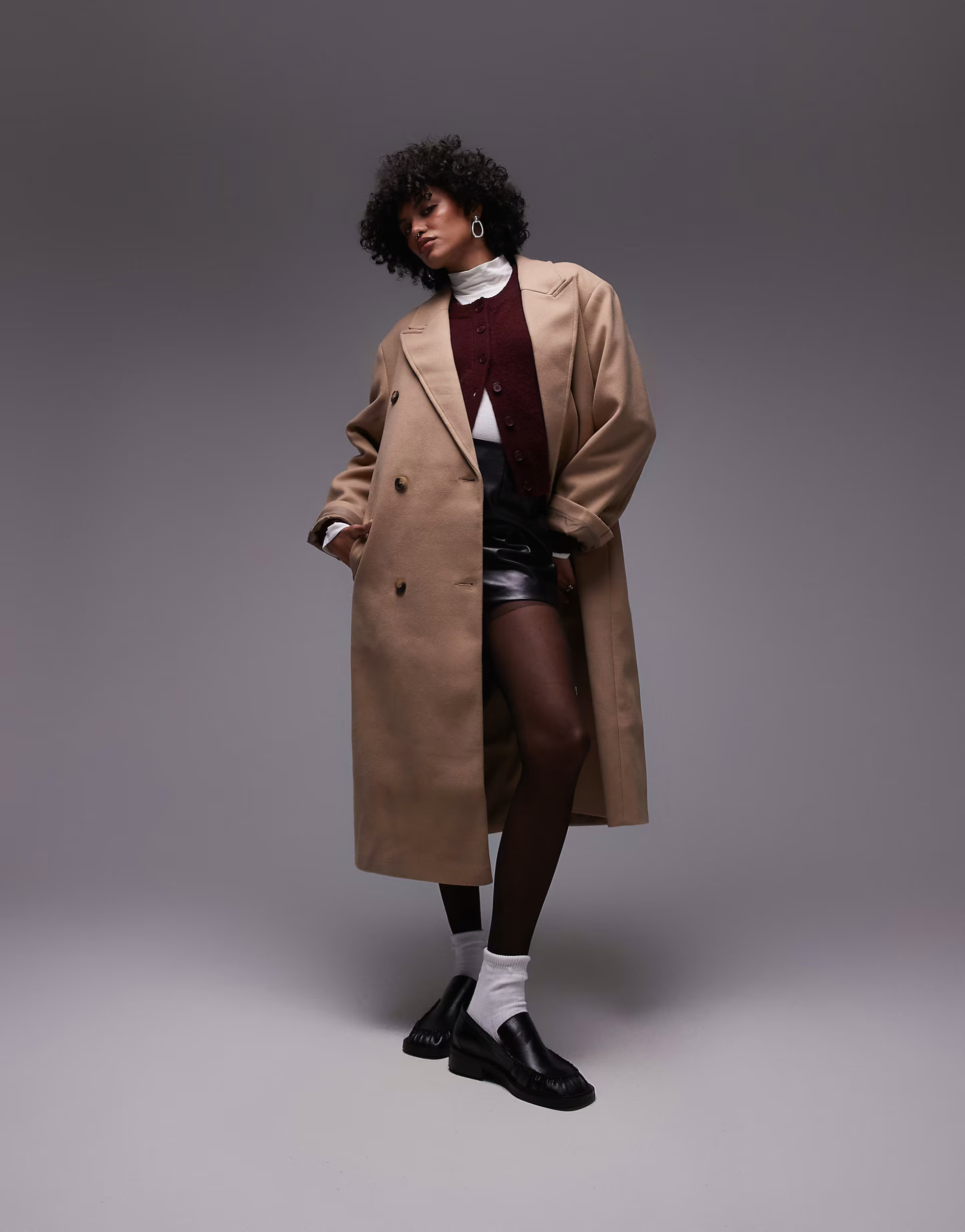 Topshop double breasted coat in camel | ASOS (Global)