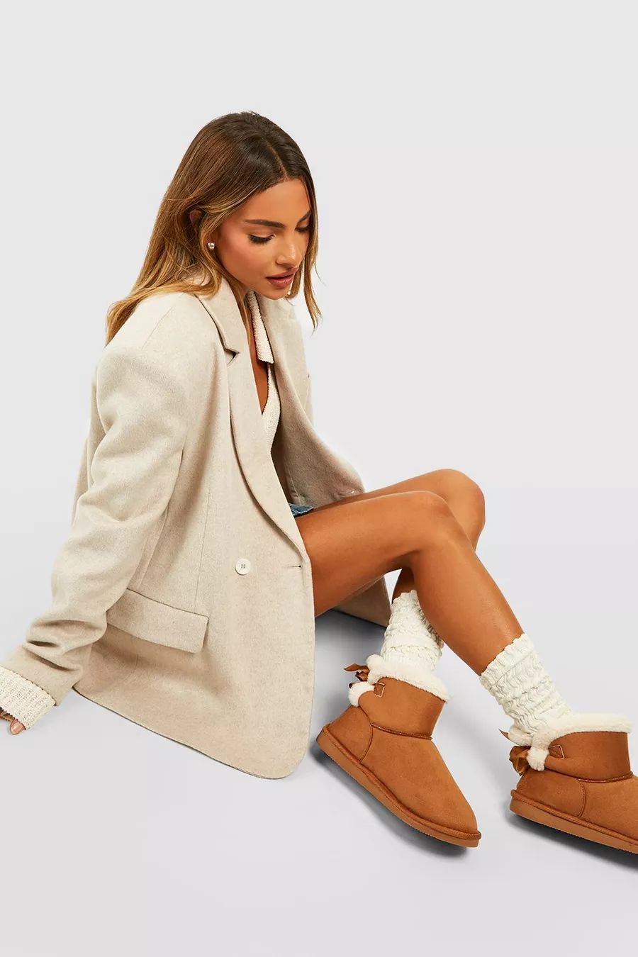Fur Lined Bow Back Cozy Boots | boohoo (US & Canada)
