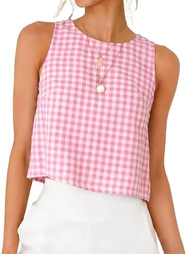 IDEALSANXUN Womens Gingham Crop Tank Tops 2026 Spring Summer Sleeveless Vest Top | Amazon (US)