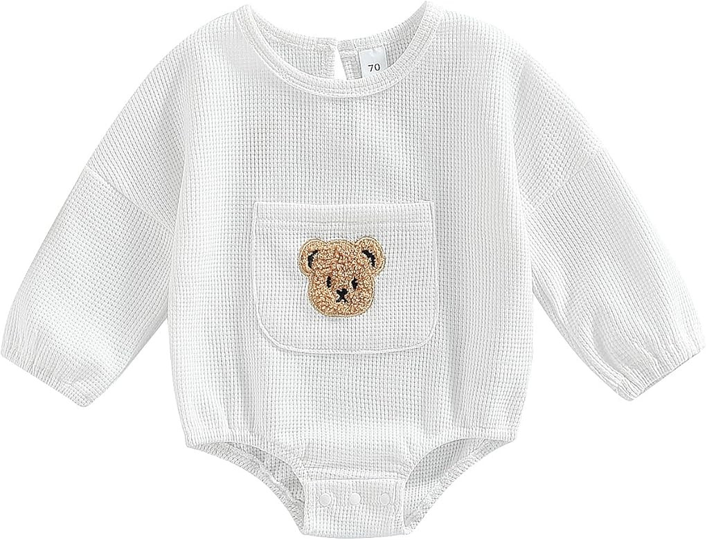 Douhoow Cute Baby Sweatshirt Romper Waffle Knit Baby Clothes Infant Girl Boy Fall Winter Outfits | Amazon (US)