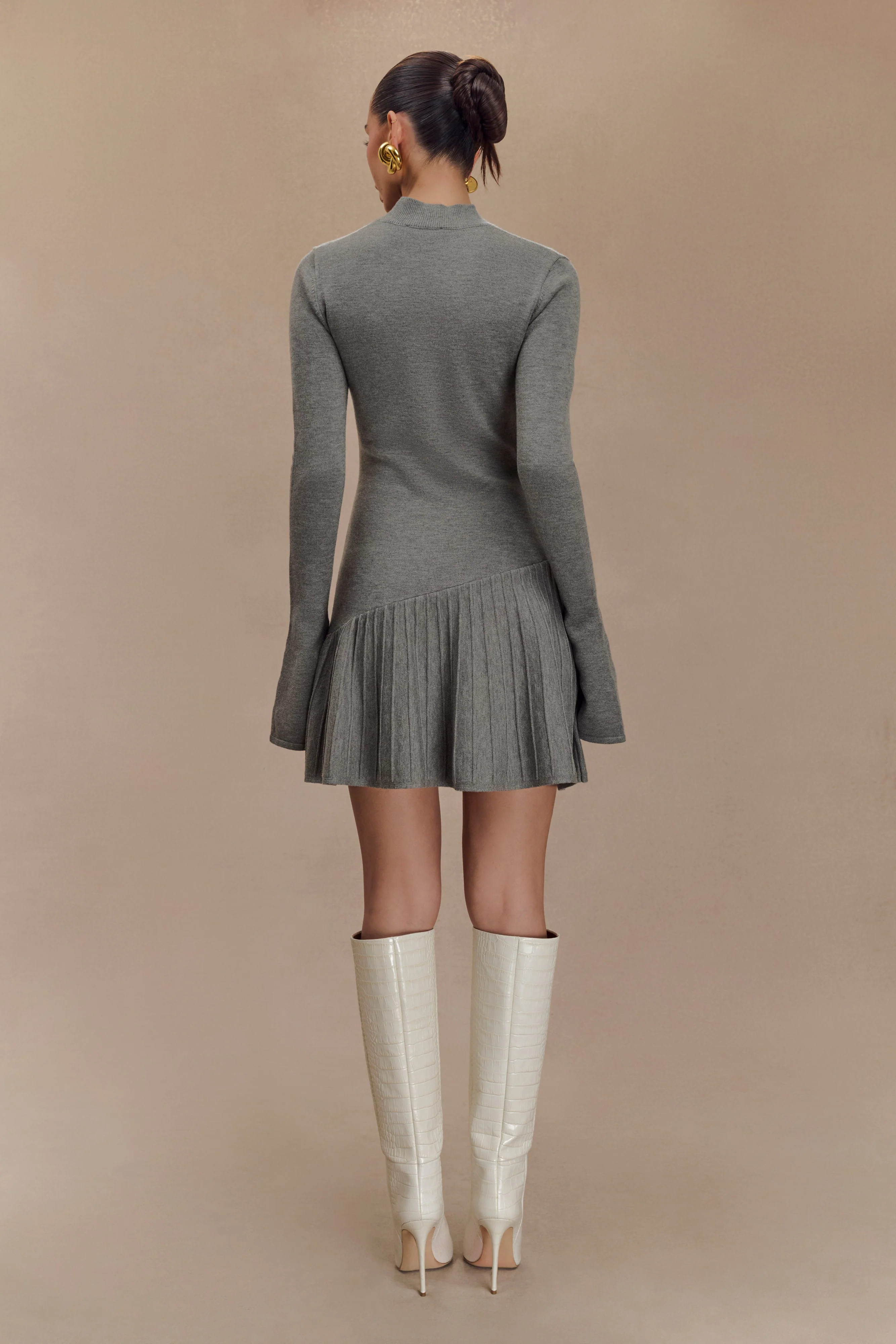 Blair Knit Mini Dress With Pleats - Charcoal | Meshki (APAC)