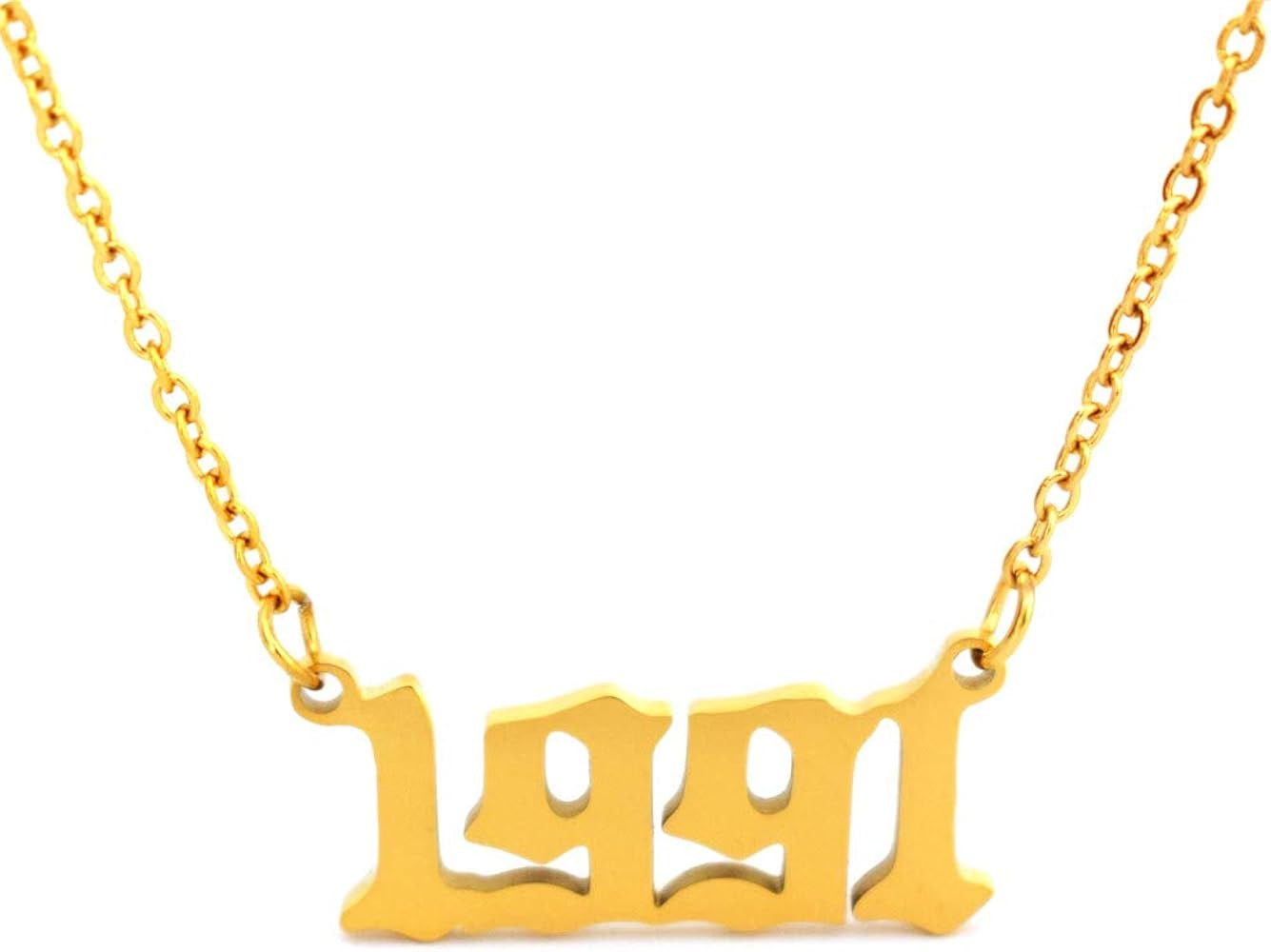 HUTINICE Birth Year Necklace, Old English Number Silver Pendant Necklace for Women and Girl Birth... | Amazon (US)