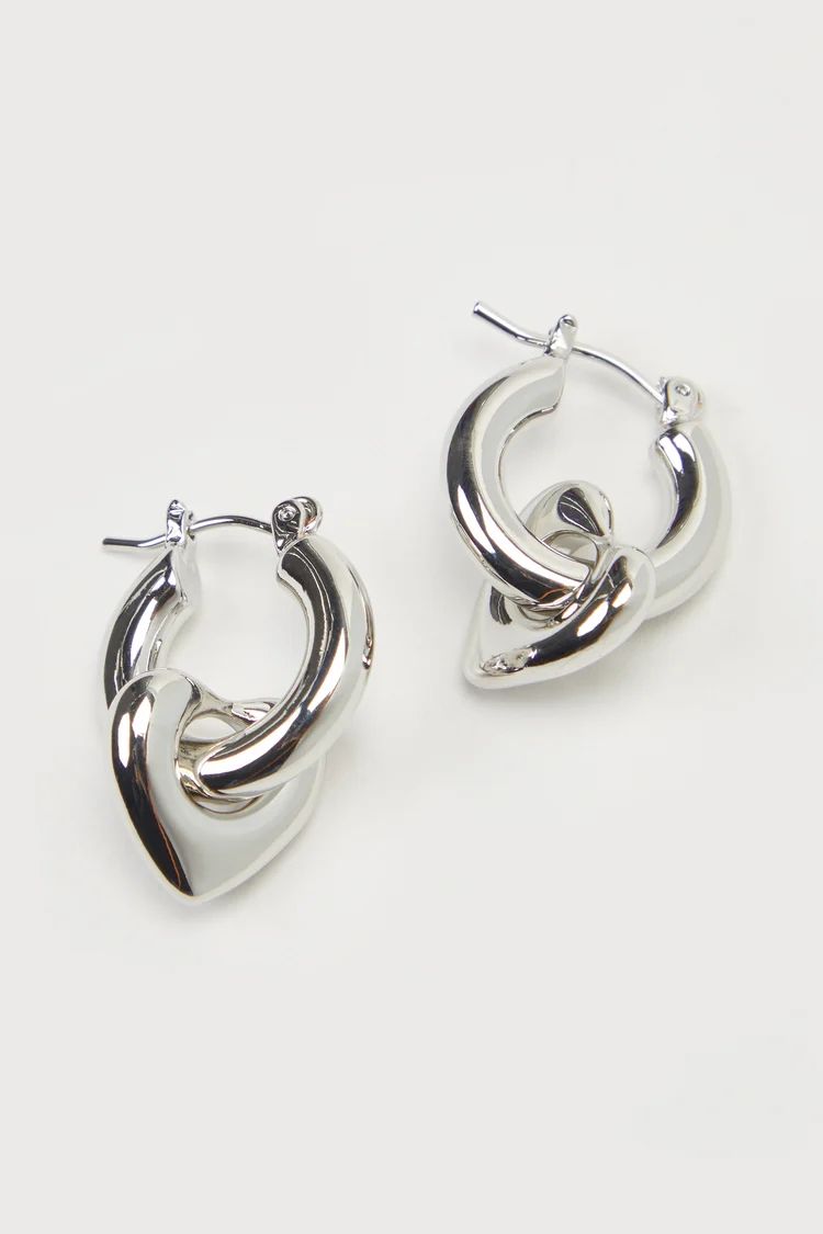 Memorable Always Silver Heart Charm Huggie Earrings | Lulus