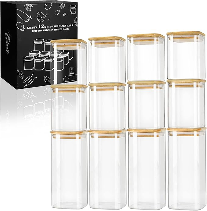 LIBWYS Vorratsgläser mit Deckel 12er Set Eckig Vorratsdose - in 2 Größen : 1000ml 600ml - Küc... | Amazon (DE)