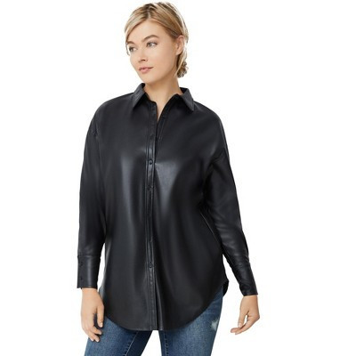 ellos Faux Leather Button Front Tunic - 12, Black | Target