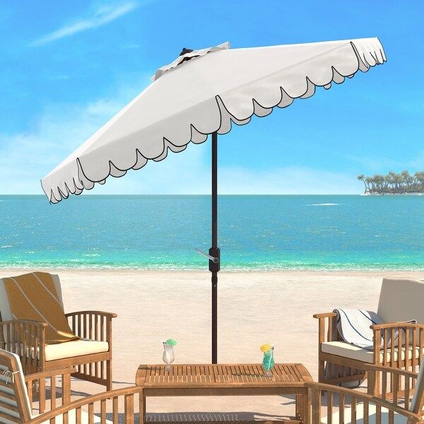 Safavieh Venice Single-scallop 8.5-ft. Crank White/Black Outdoor Umbrella | Bed Bath & Beyond