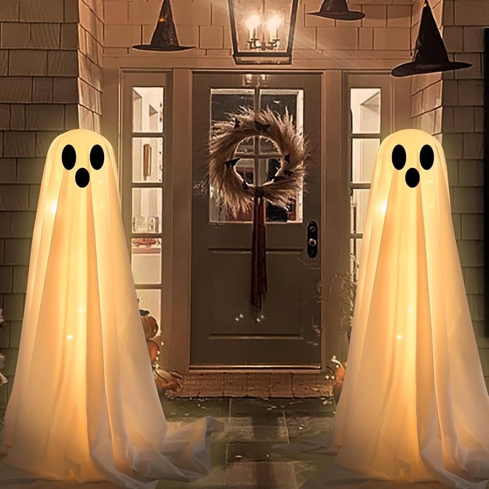 Halloween Outdoor Decorations - DIY 1 Pieces Large Glowing White Cloth Ghosts - Cute Ghosts - Lig... | Amazon (US)
