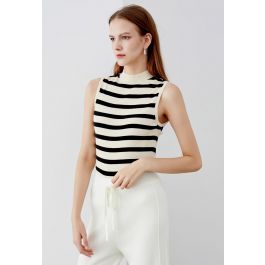 Contrast Stripe Sleeveless Knit Top in Ivory | Chicwish