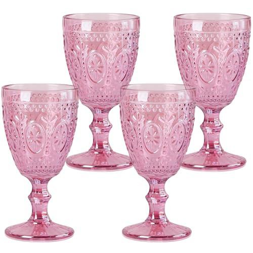 abrwyy Pink Wine Glasses set of 4, Pink Goblets, Vintage Drinking Glassware, Colored Glassware Set for Party Home Wedding Baby Shower | Amazon (US)
