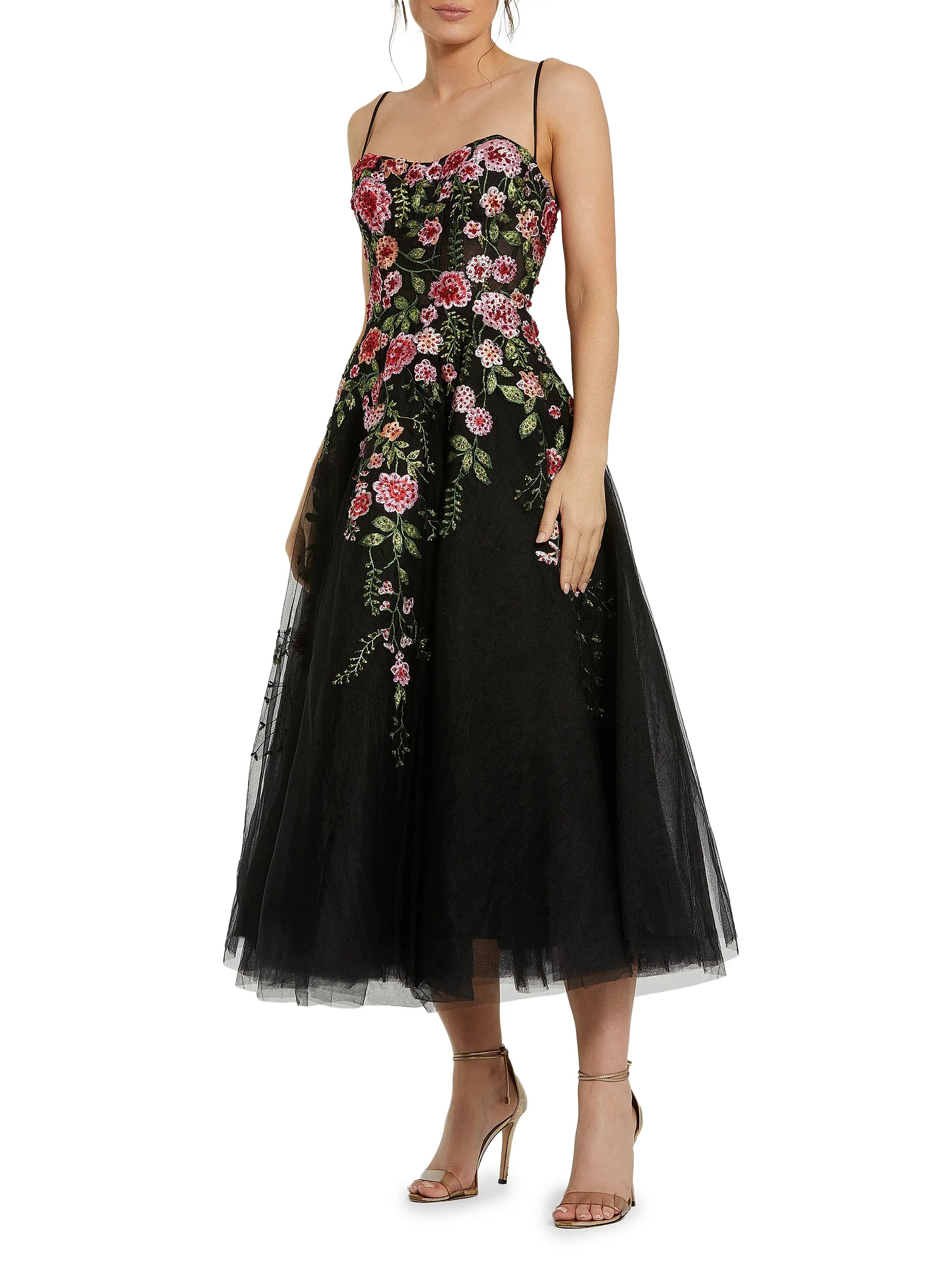 Cocktail Floral Embroidered Tulle Midi-Dress | Saks Fifth Avenue