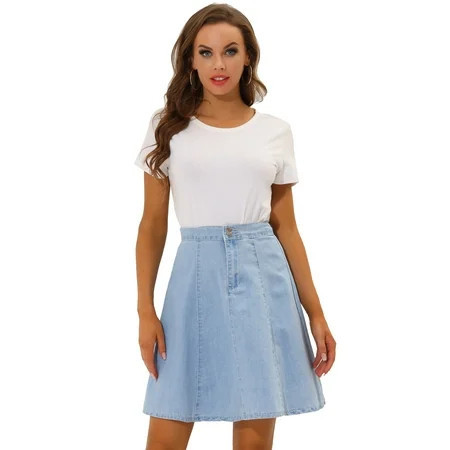 DARING DIVA Women s A-Line Flared Pleated Midi Denim Skirt S Sky Blue | Walmart (US)
