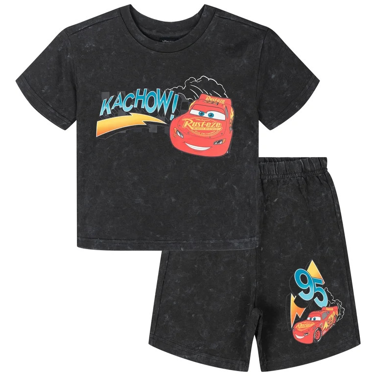 Disney Cars Lightning McQueen French Terry T-Shirt and Shorts Outfit Set Toddler to Big Kid | Walmart (US)
