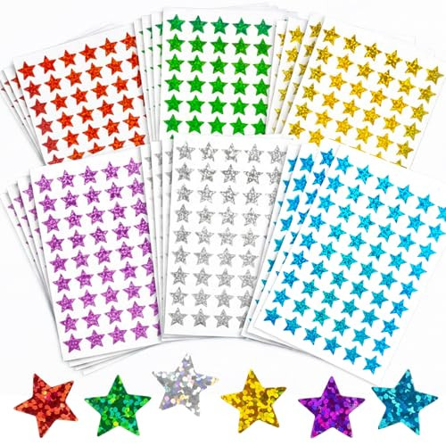 MAQIHAN 1296PCS Holographic Star Stickers - 6 Colors Small Star Stickers for Reward, Behavior Cha... | Amazon (US)