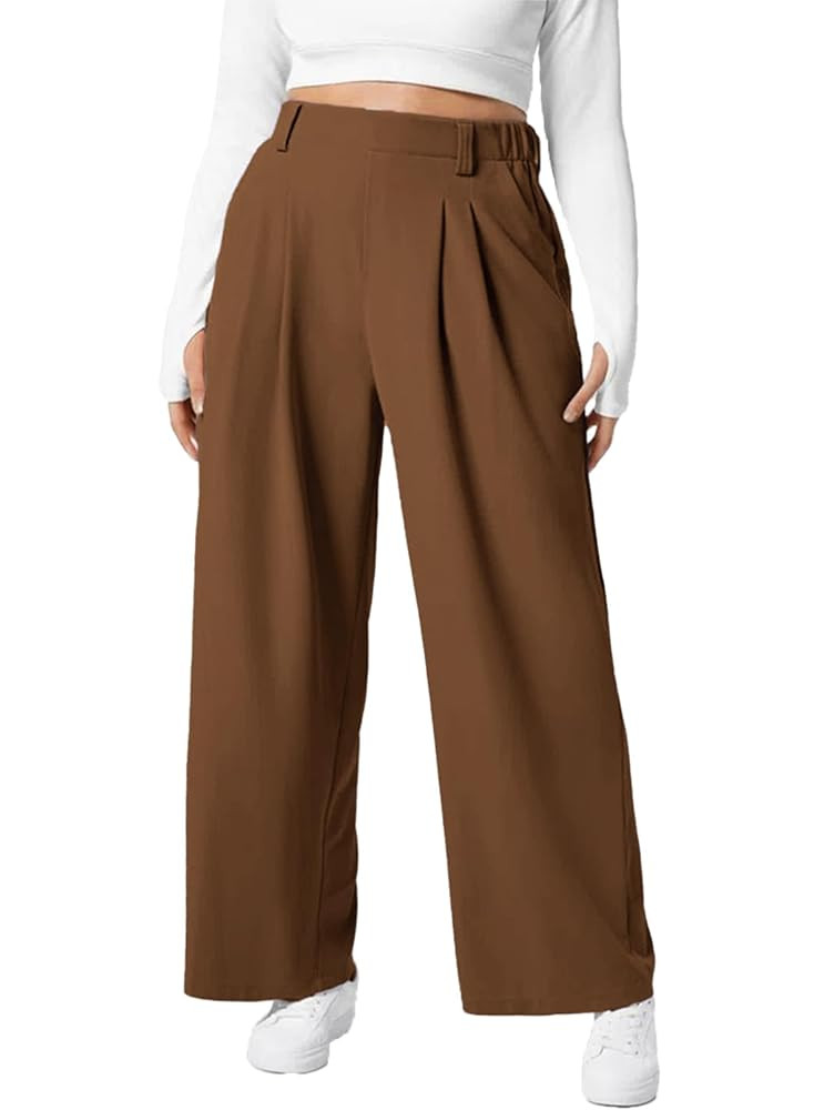 Eytino Womens Plus Size Wide Leg Dress Pants Elastic High Waisted Casual Waffle Palazzo Pants Tro... | Amazon (US)