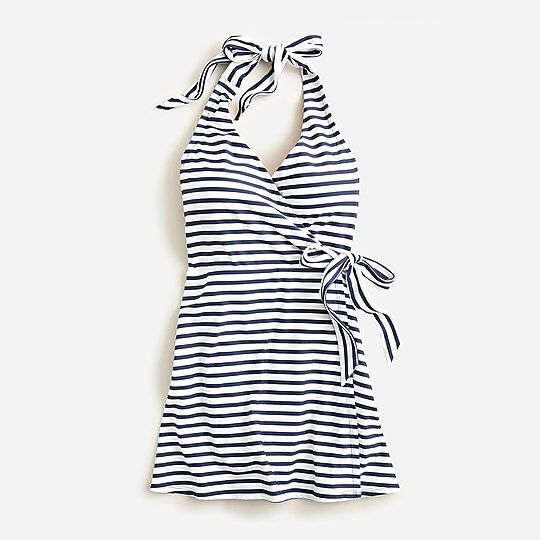 Halter wrap swim dress in stripeItem BF107 
 
 
 
 
 There are no reviews for this product.Be the... | J.Crew US