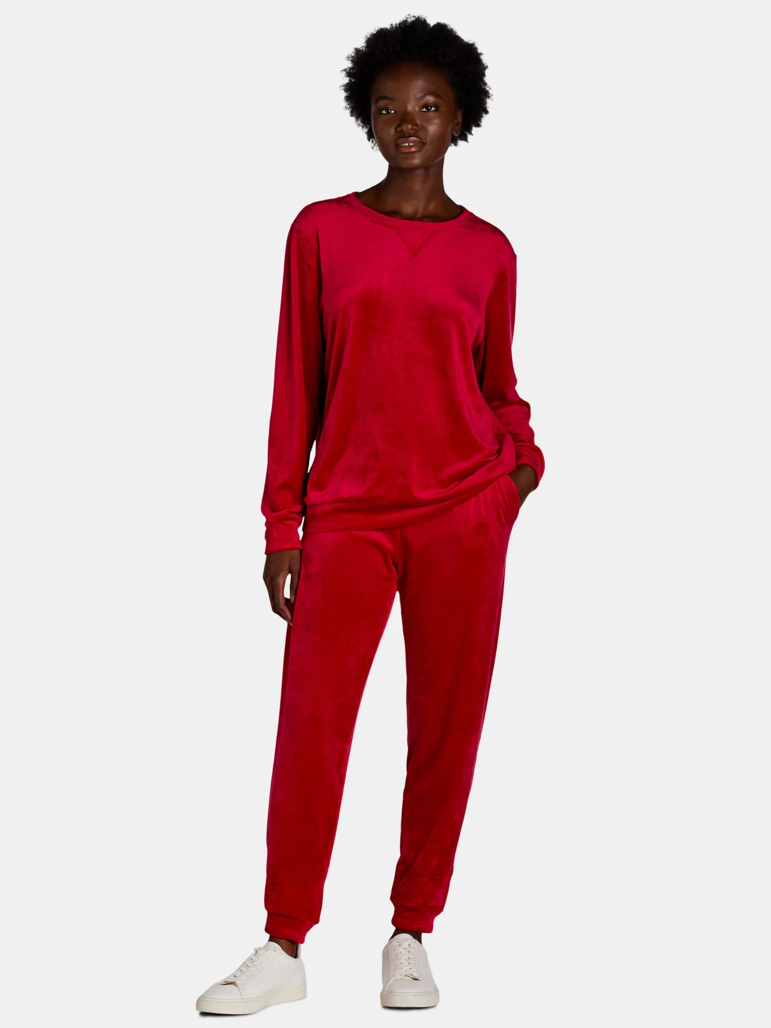 Time and Tru Women's Velour Sweatshirt and Jogger Pants Set, 2-Piece, Sizes XS-XXXL | Walmart (US)