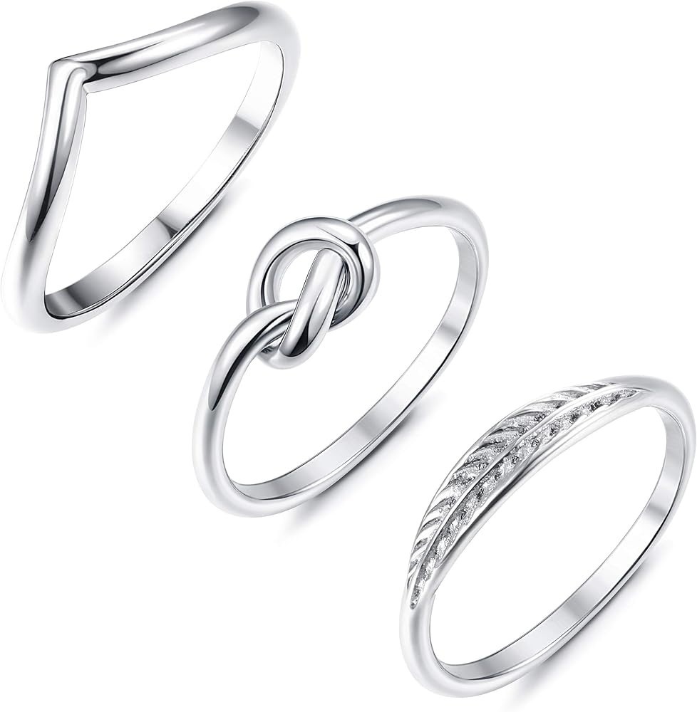Adramata 3 Pcs Stainless Steel Engagement Wave Ring for Women Cute Thumb Band Rings Set | Amazon (US)