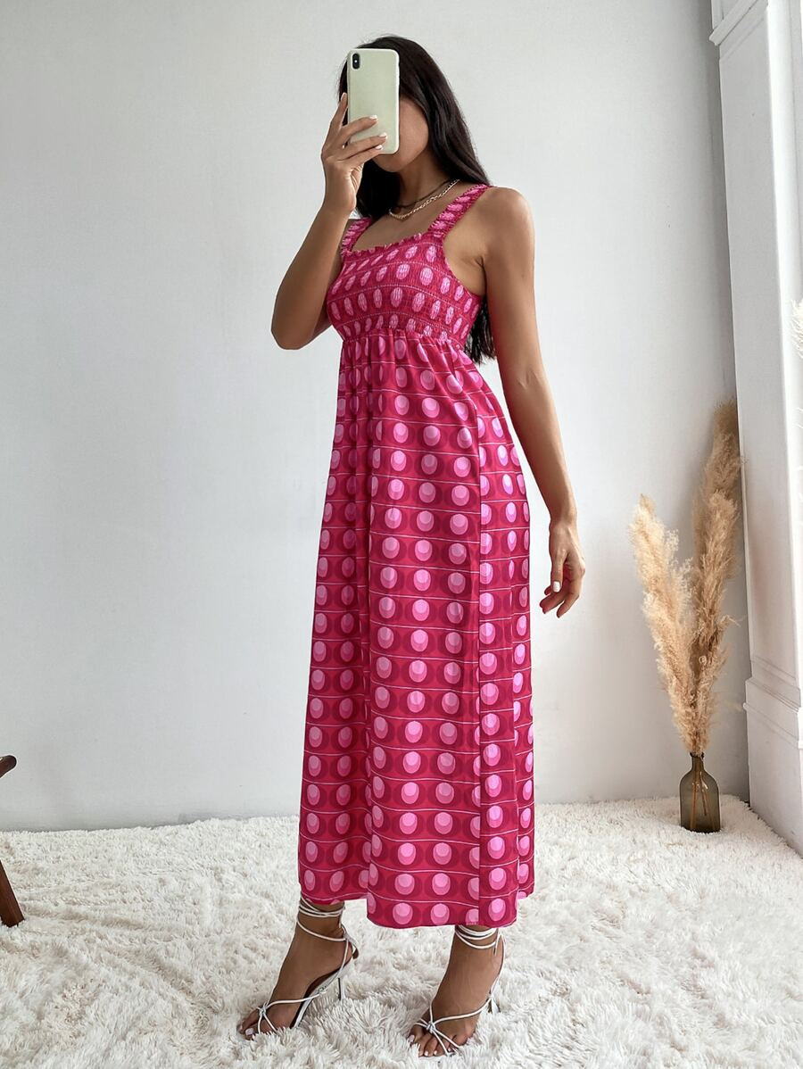 Allover Print Shirred Bodice Cami Dress | SHEIN