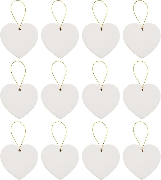 Ready to Paint DIY Porcelain Ceramic Heart Shape Ornaments with Hanger for Christmas Tree and Hol... | Amazon (US)