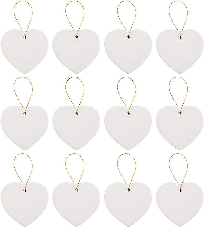 Ready to Paint DIY Porcelain Ceramic Heart Shape Ornaments with Hanger for Christmas Tree and Hol... | Amazon (US)
