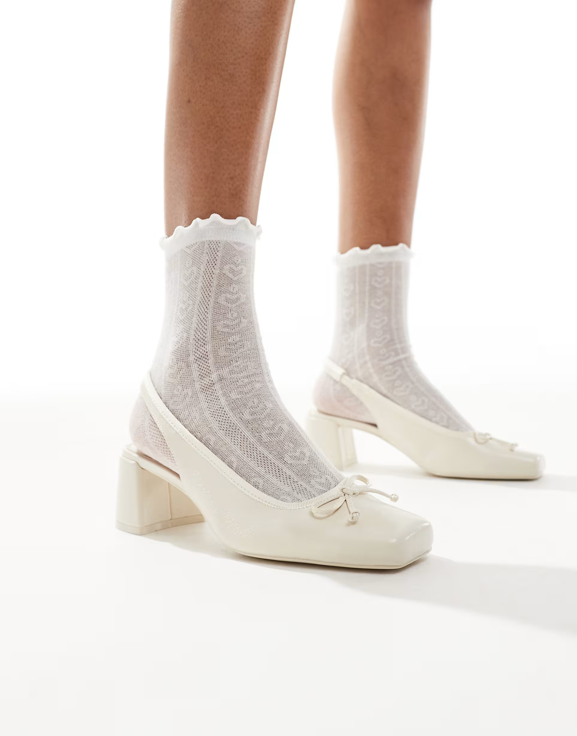 Stradivarius heeled ballet shoe in white | ASOS (Global)