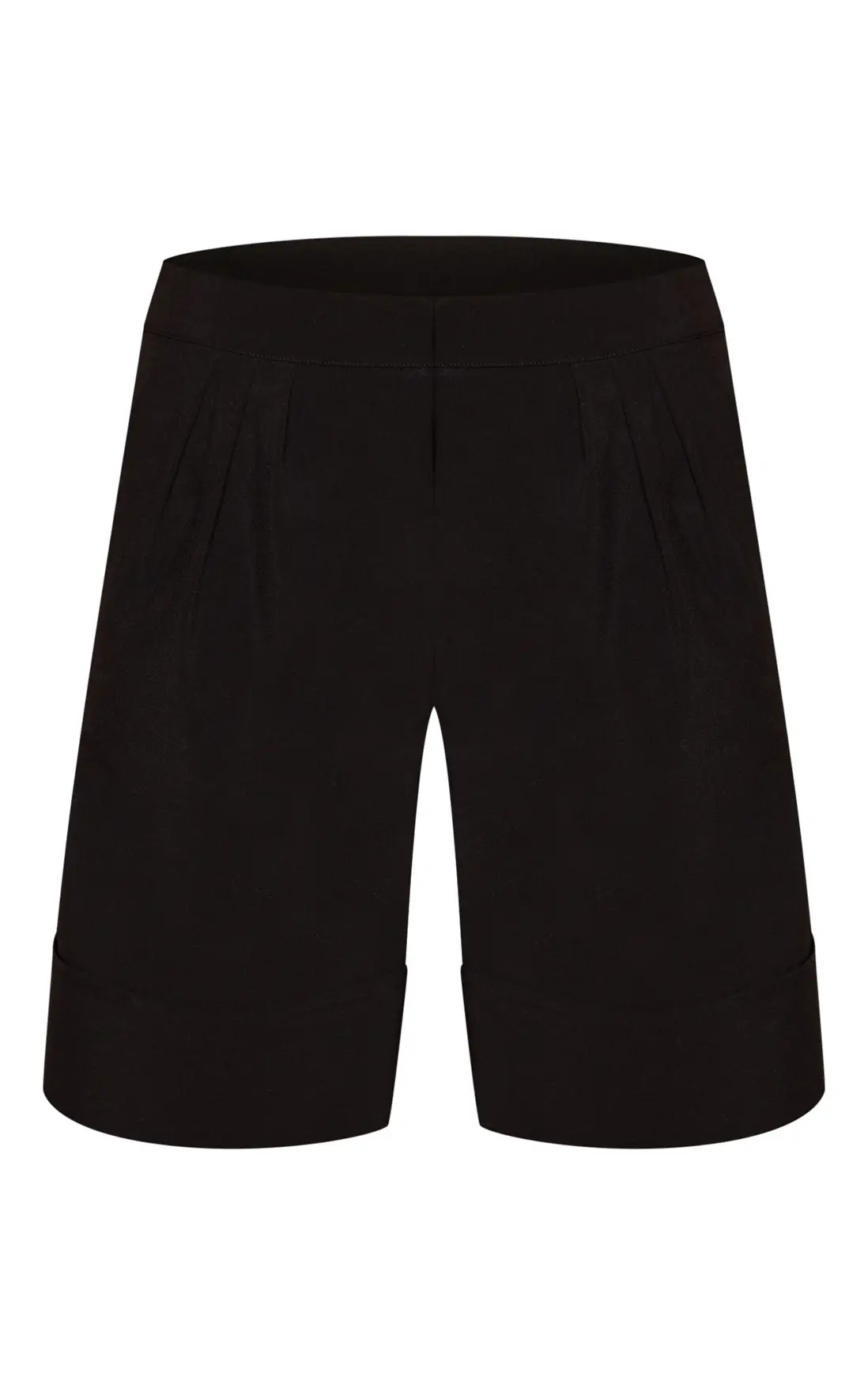 Black Woven Pleated Turn Up Hem Tailored Shorts | PrettyLittleThing US