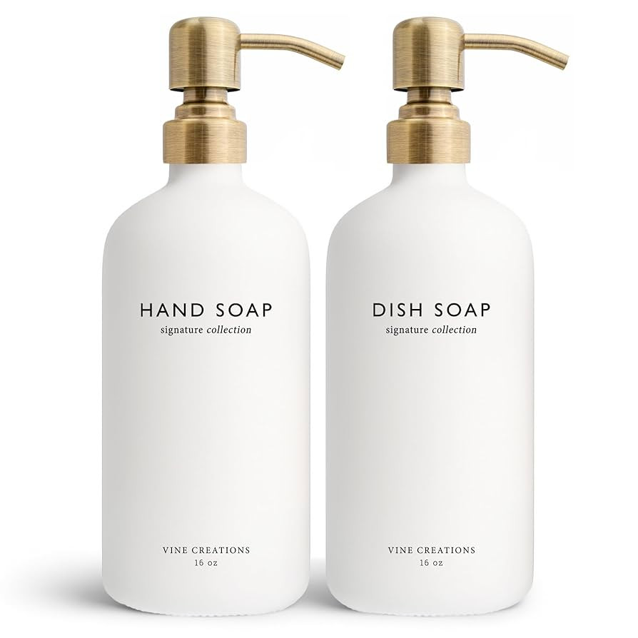 Vine Creations White Glass Soap Dispenser Set, Dish Soap and Hand Soap Dispenser Set with Stainle... | Amazon (US)