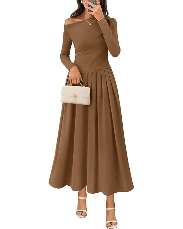 MEROKEETY Women's Fall Long Sleeve Wedding Guest Dresses 2025 One Shoulder Elegant Formal Pleated... | Amazon (US)