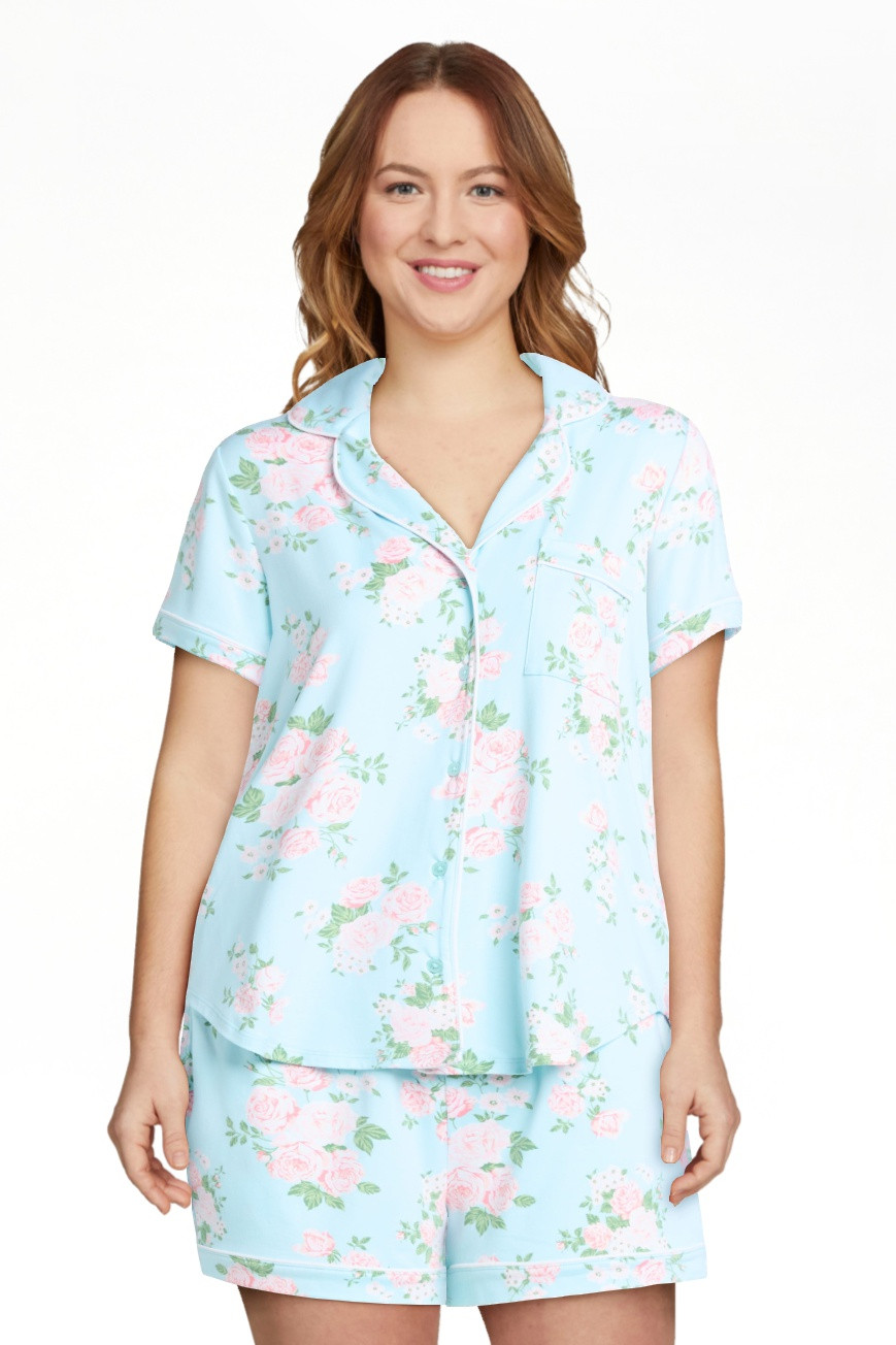 Joyspun Women's Dreamy Soft Collection Notch Collar Top and Shorts Pajama Set, 2-Piece, Sizes XS-... | Walmart (US)