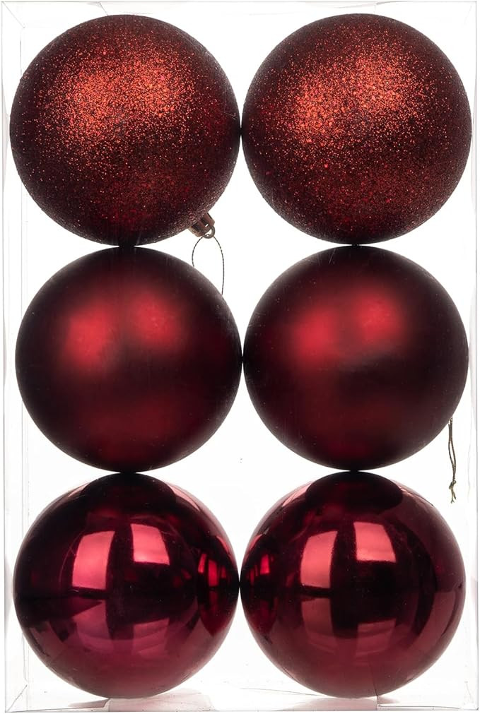 3.94" Large Christmas Balls Shatterproof Burgundy Red Christmas Ornaments 6 Pcs Big Burgundy Red ... | Amazon (US)