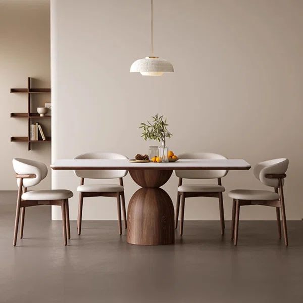 Simple Rectangular Solid Wood Rock Slab Dining Tab Pedestal Dining Set | Wayfair North America