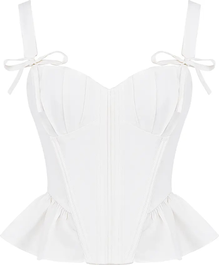 HOUSE OF CB Gigou Bow Strap Peplum Corset Top | Nordstrom | Nordstrom
