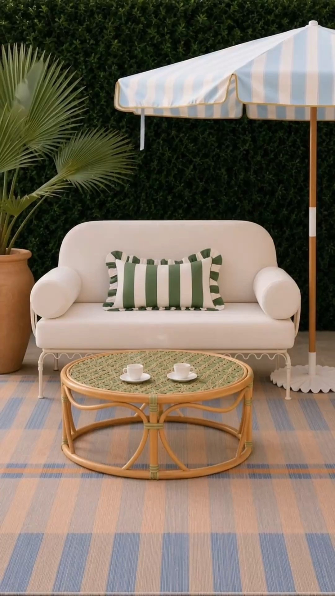Morning coffee in the backyard just hits differently. Soft summer sunshine, a cozy rattan outdoor loveseat, a beautifully striped patio umbrella, a handcrafted wicker coffee table, and a timeless checkered outdoor rug create a patio filled with vintage charm and relaxed summer style.

✨ Up to 40% off select pieces in the Anthropologie Home section — sale ends soon.

#LTKHome #AnthropologieHome #MorningCoffee #SummerPatio #VintageCharm #OutdoorLiving #OutdoorLoveseat #PatioUmbrella #WickerCoffeeTable #CheckeredRug #OutdoorRug #CoastalChic #BackyardDecor

#LTKdayinmylife #LTKHome #LTKSaleAlert