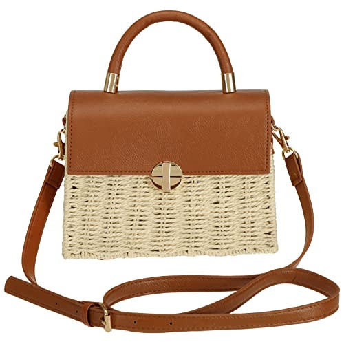 So'each Women's Handbag Wicker Straw Crossbody Rattan Bag Boho Crossbody Bag Beige | Amazon (US)