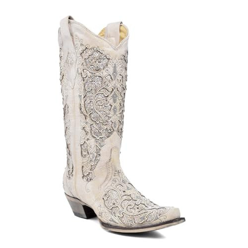 Corral Boots Women's White Glittered Inlay and Crystals Snip Toe Wedding Cowboy Boot (White, 9.5M US) | Amazon (US)