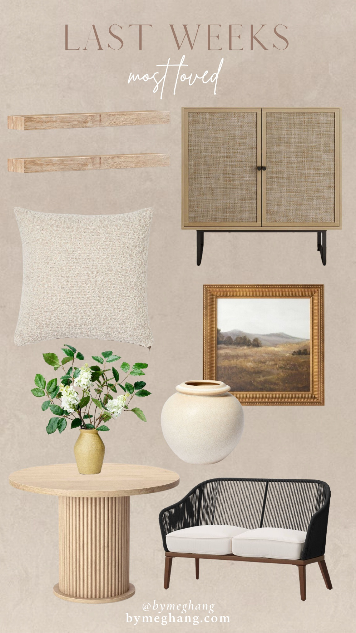 Last weeks most loved items! Small floating shelves, affordable storage cabinet, boucle pillow, affordable vintage style art, pretty vases, $340 dining table, outdoor furniture 

#LTKFind #LTKhome