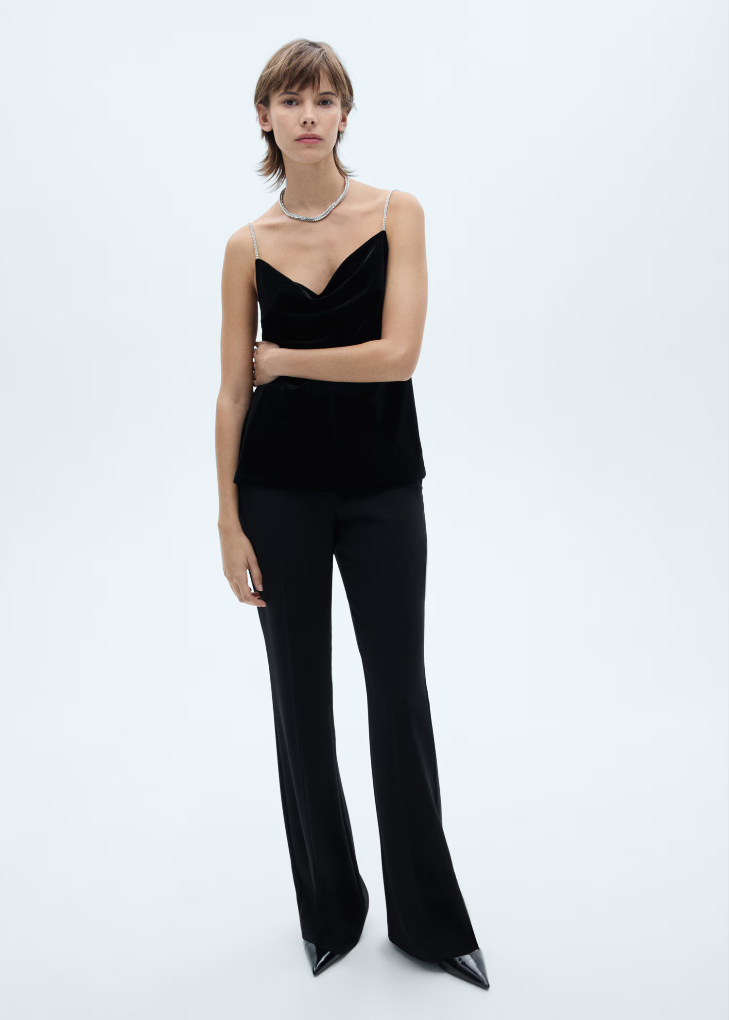 Velvet top with rhinestone straps - Women | MANGO USA | Mango (US/MX/AU)
