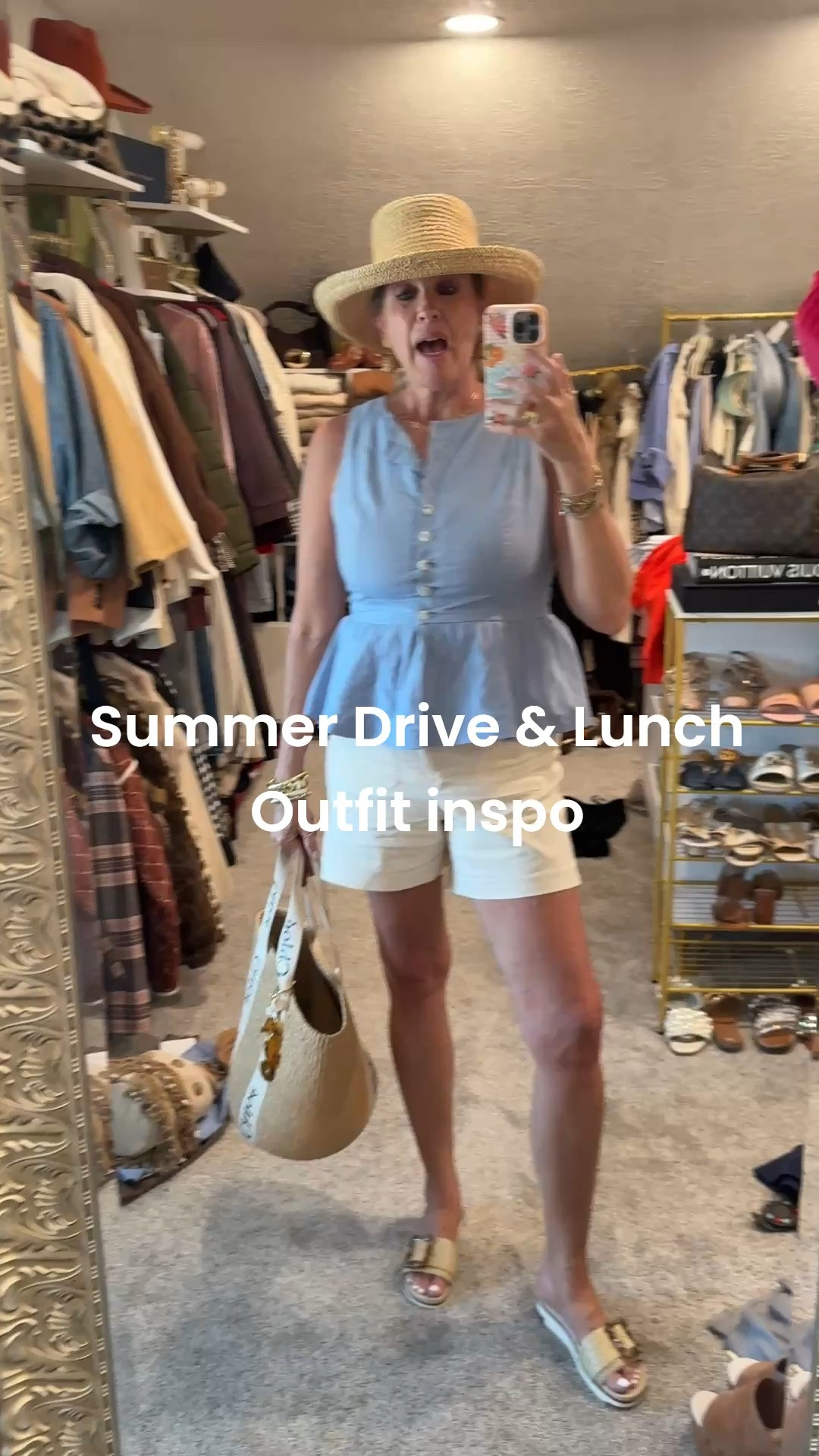 The perfect Summer short
Outfit..

I wore this for a drive and lunch with my hubby at Bear Lake..

Perfect for a convertible drive and lunch outside on the deck over looking the lake…

Linen button up problem tank top — high quality affordable price fits tts 
Comes in several colors 

Front patch pocket shorts 5 inch inseam fits tts in med
🚨 save 15% off with my code: Deardarcyxspanx

Sam Edelman platform slide sandals with buckle detail, perfect for all your summer outfits. 

My most used straw bag year after year.. it beavers goes out of style and worth the splurge
Chloe large straw tote

Gigi pip straw hat (old) linked super similar and more affordable but good quality 

-Bracelet stack two by lisi lurch (bamboo)  & wicker ball earrings 
-two bracelets from Allie Bess 
Save 20% on A&B with  my code: DARCY20

#LTKootd #LTKOver40 #LTKSaleAlert