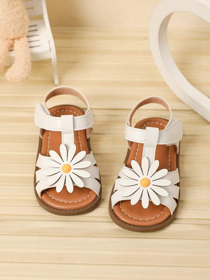 Sandalias Planas Con Diseño De Girasol Para Niñas Pequeñas, Aptas Para El Verano | SHEIN