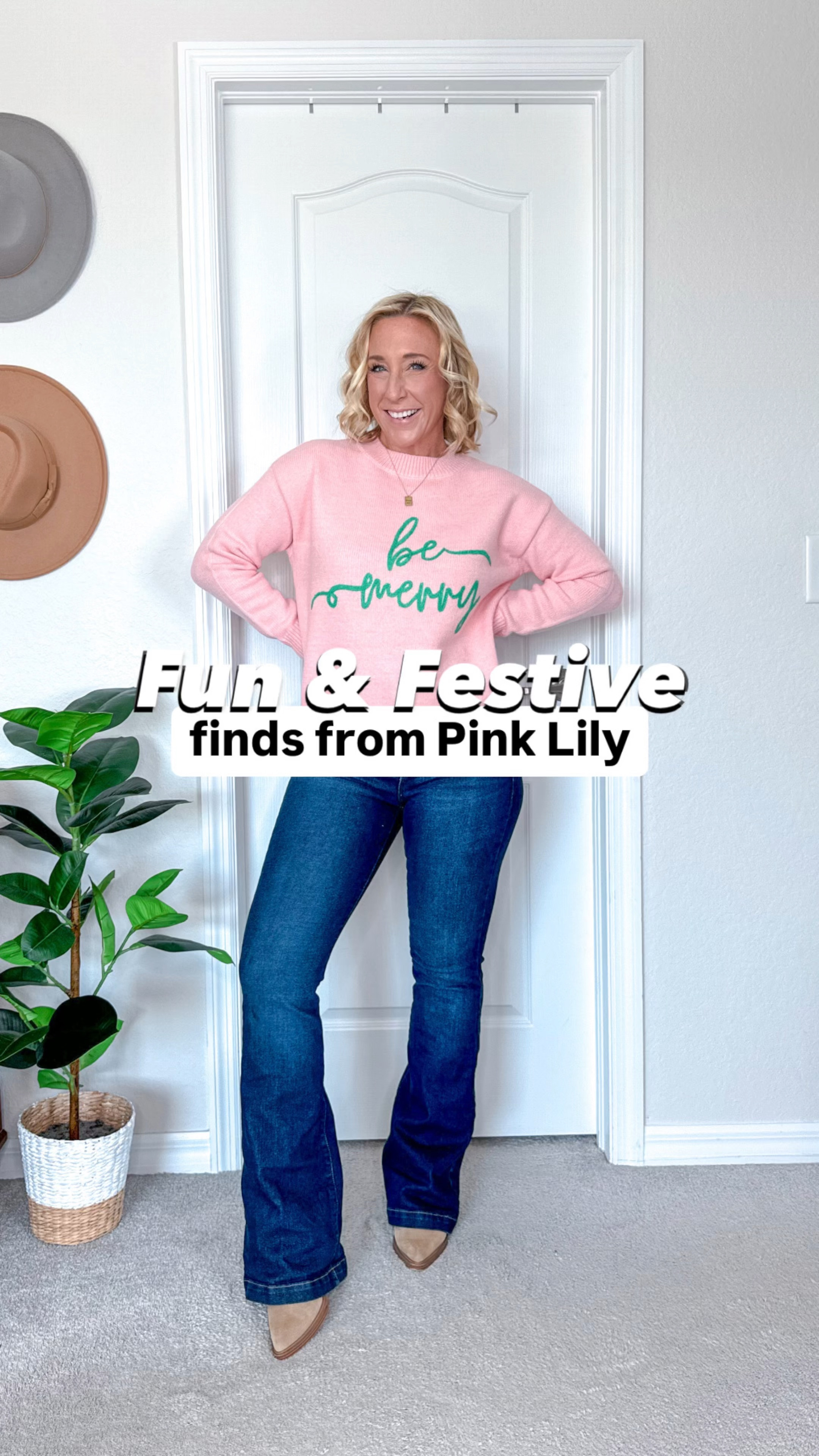 Fun & festive finds fromPink Lily (all in a size small)
**Everything 35% with code DEALS … OR 2 for $40 graphic t-shirts 2 for $60 graphic sweatshirts.
1. Be Merry sweater - more of a copped fit - but nice and cozy. 
2. Holly Jolly oversized sweatshirt - color: cream; oversized in length and width (perfect for leggings!).
3. Milk and Cookies oversized tee - color: cream; SO SOFT! Also a good length.
4. Santa/ Have Yourself A Merry Little Christmas Oversized tee - this one is sold out, but I’m linking other options!
• pajama set - size small. So soft and $19.98!
• jeans - size 2. $24!
• red sneakers - size up a 1/2
• silver sneakers - tts. 


#LTKWatchNow #LTKHoliday #LTKCyberWeek