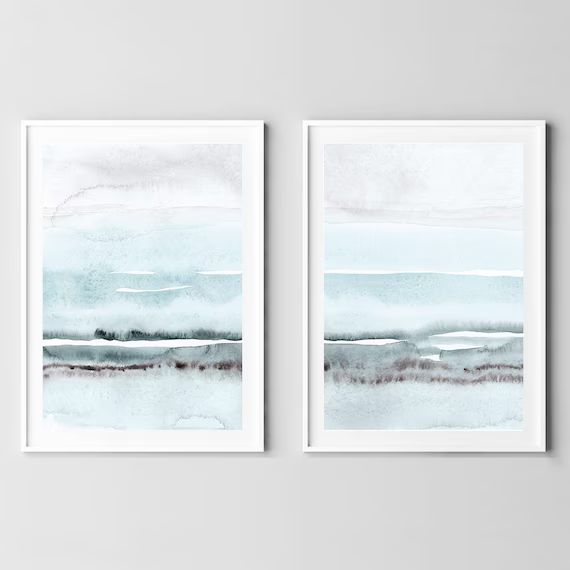 Light Blue Painting Set of 2 Abstract Watercolor Print | Etsy | Etsy (US)