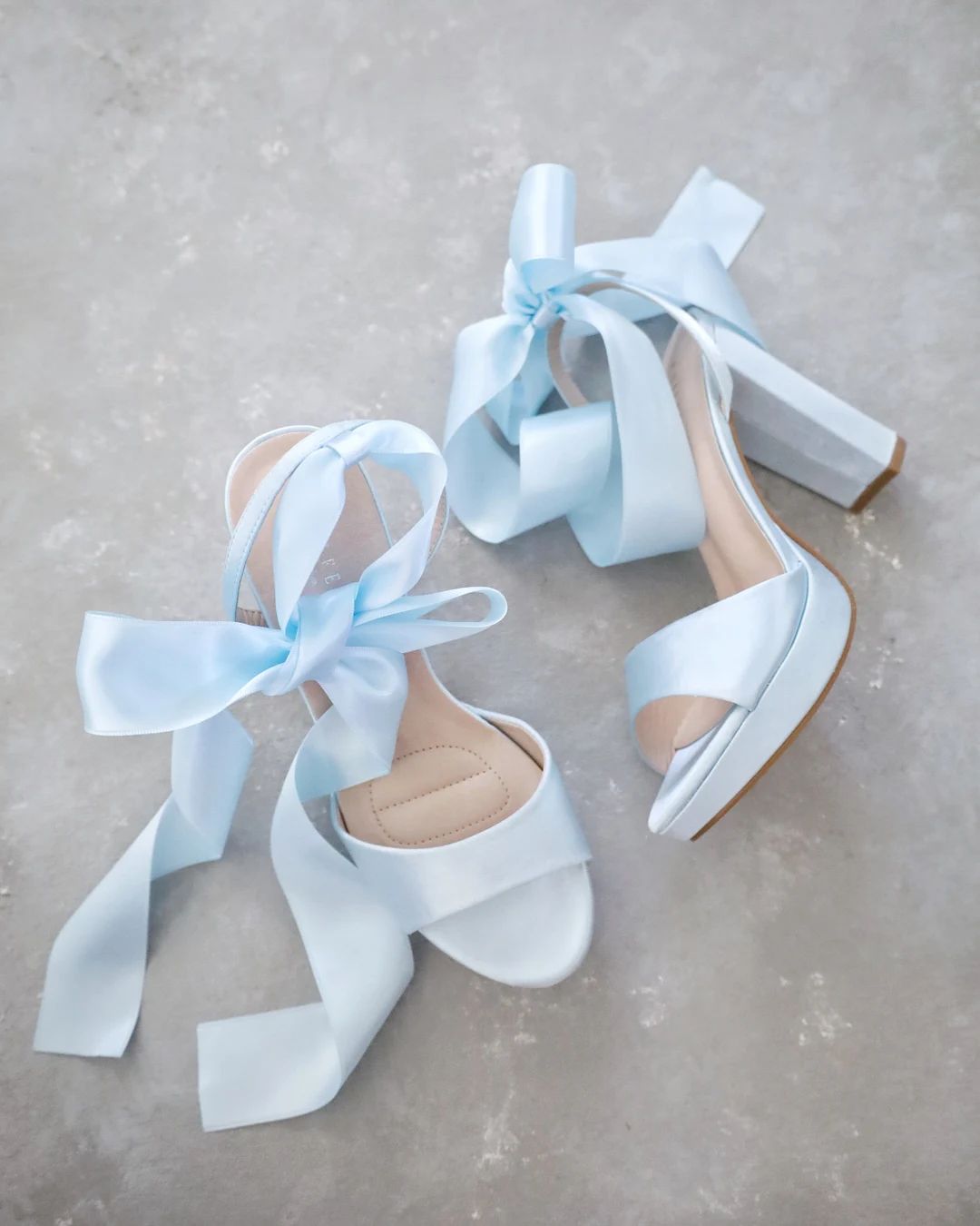 Light Blue Satin Platform Block Heel Wedding Sandals With Wrapped Ankle Tie, Women Shoes, Bridesm... | Etsy (US)