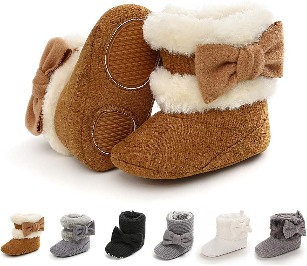 E-FAK Baby Boy Girl Boots Newborn Shoes Winter Snow Bowknot Anti-Slip Soft Sole Warm Infant Toddl... | Amazon (US)