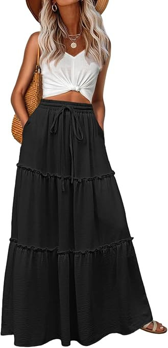 Lepunuo Womens Casual Boho High Waisted Flowy Maxi Skirts Trendy Floral Cute Long Skirts with Poc... | Amazon (US)