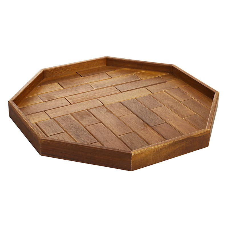 Large Octagon Acacia Wood Tray, 19.7" | At Home