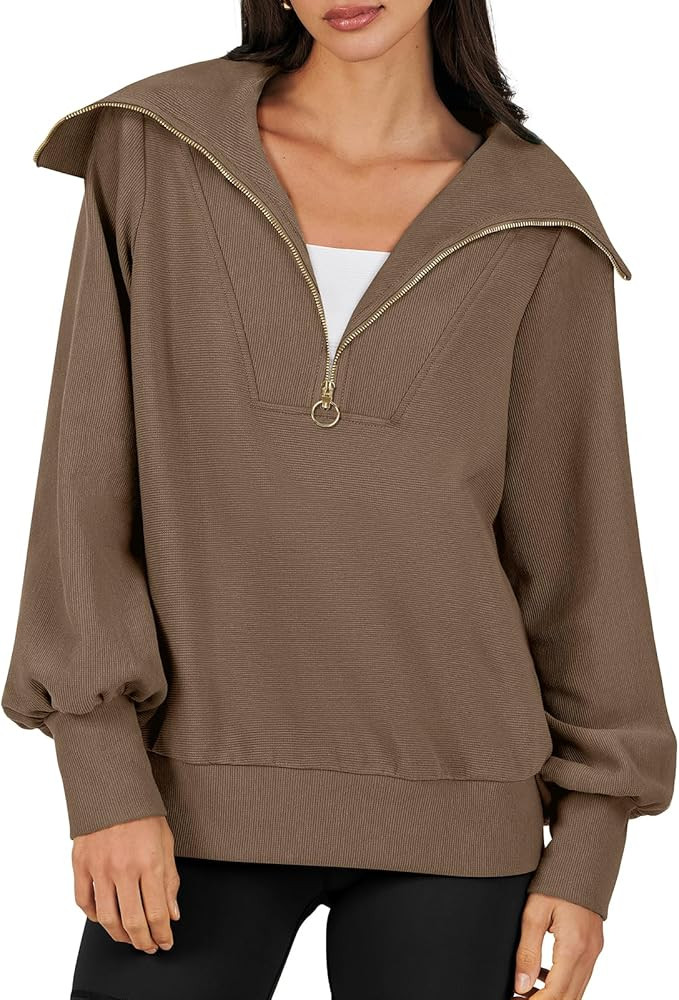 ANRABESS Womens 2023 Fall Fashion Oversized Quarter Zip Pullover Sweatshirts Hoodie for Teen Girl... | Amazon (US)