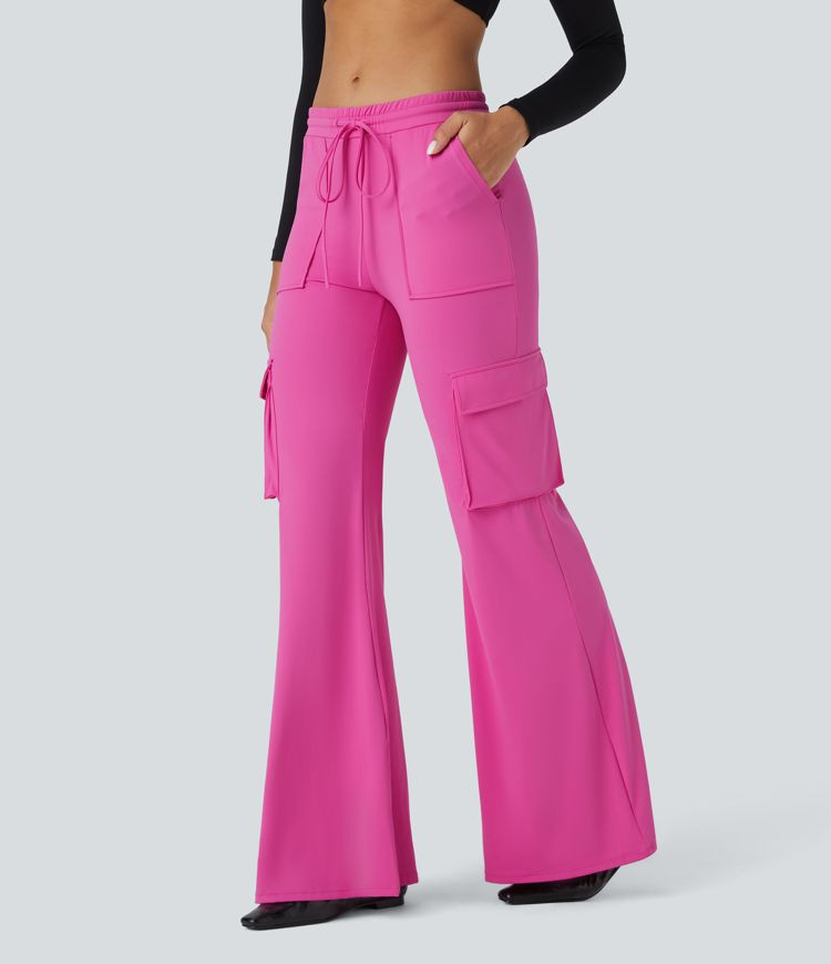 Women’s SoftlyZero™ Airy High Waisted Drawstring Pockets Cool Touch Casual Flare Cargo Pants-... | HALARA